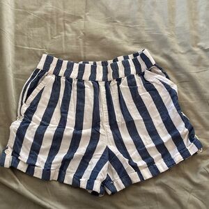 Pact Striped Women's Cotton - Linen Shorts in Navy and White